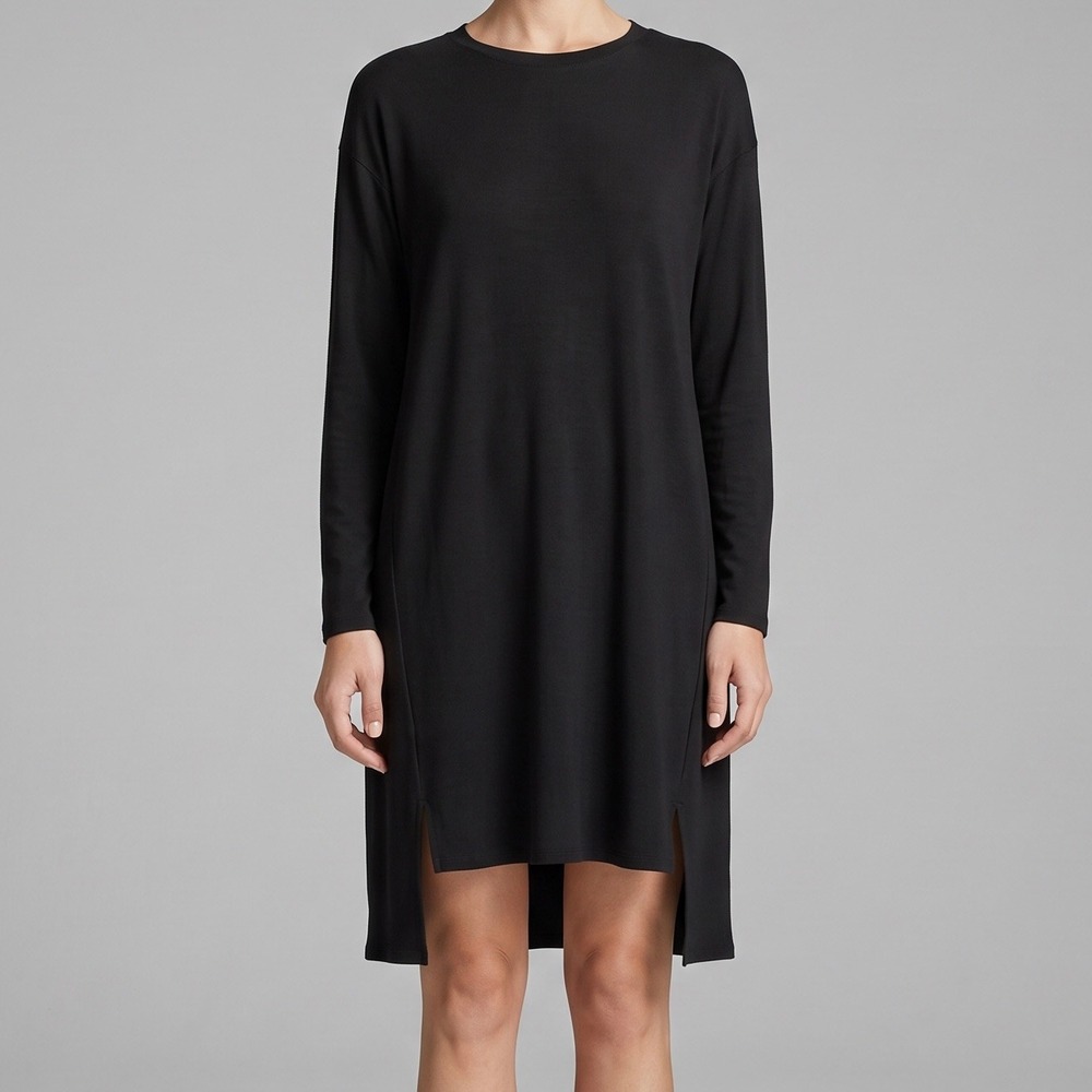 Eileen Fisher Tencel Stretch Jersey Long Sleeve Shift Dress Minimalist size XS